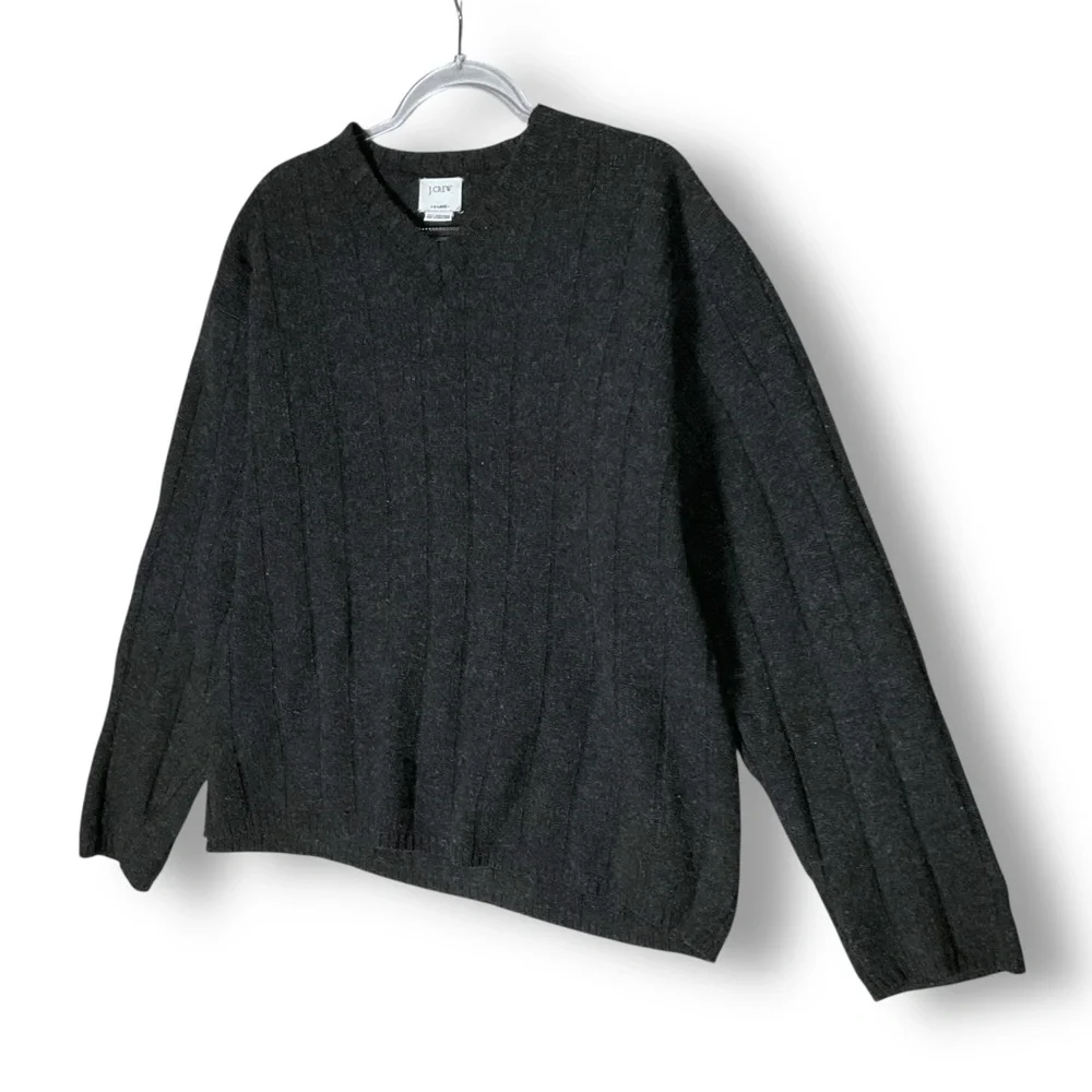 J. Crew Men’s Lambswool Sweater Sz XL Cable Knit V Neck Charcoal Gray - Picture 5 of 10